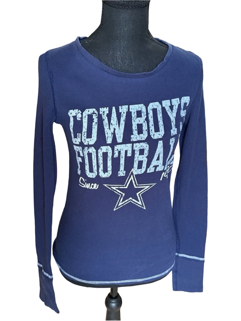 Dallas Cowboys Football 1960 Blue Waffle Knit Thermal Long Sleeve Top Size Large